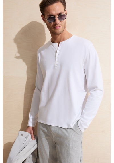 Grımelange Bohınj Erkek Yumuşak Ve Organik Pamuklu Hakim Yaka Düğmeli Uzun Kollu Beyaz T-shirt Beyaz Grımelange Bohınj Erkek Yumuşak Ve Organik Pamuklu Hakim Yaka Düğmeli Uzun Kollu Beyaz T-shirt Beyaz