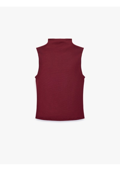 Koton Pamuklu Dik Yaka Slim Fit Kolsuz Body Bordo 7wak10056ek