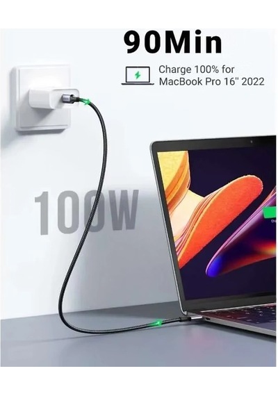 Ugreen Usb-c 100w 5a Qc Pd Örgülü Hızlı Şarj Kablosu, 1 Metre, Beyaz, 35220 -