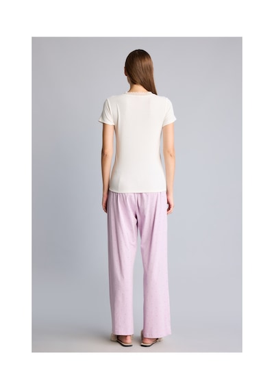 Defacto Regular Fit V Yaka Kısa Kollu Dantel Detaylı Üst Esnek Belli Alt Ribana Pijama Takımı I7414ax26aupr336 Mor-pr336