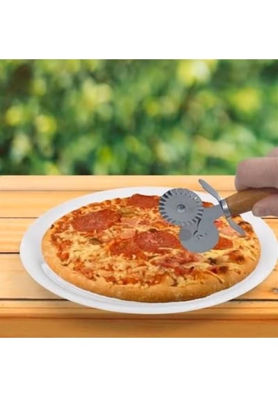 Promosyonca Ahşap Saplı 2li Hamur Kesme Ruleti Düz Ve Dalgalı Pizza Börek Kesici Aparatı Diğer