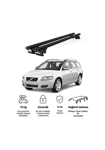 Volvo V50 Sw 2004-2013 Uyumlu Siyah Ara Atkı Port Bagaj Tavan Barı