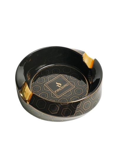 Firebird Siyah-gold Desenli İkili Porselen Puro Küllüğü - Trm3012