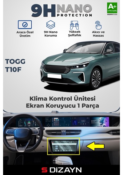 S-dizayn Togg T10f 9h Nano İç Merkezi Kontrol Ekran Koruyucu Parlak 2025 Üzeri A+ Kalite