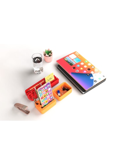 Idy Arc - Desk Organizer Mıknatıslı Çok Bölmeli Masaüstü Düzenleyici Ve Telefon Standı Turuncu - Kırmızı