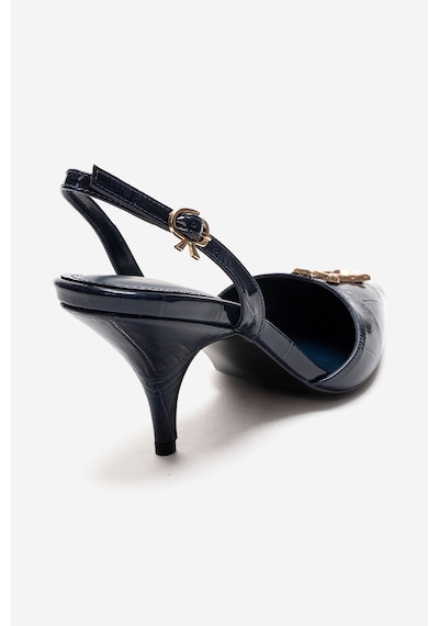 Luvishoes Yvella Lacivert Rugan Baskı Tokalı Sivri Burunlu Kadın Topuklu Ayakkabı