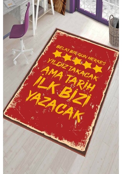 Sarı Ve Kırmızı Kaymaz Taban Taraftar Halısı Ar1154n11 Sarı - Kırmızı