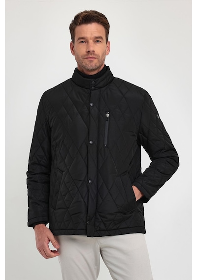 Sivaist Erkek Siyah Standart Fit Normal Kesim Içi Kürklü Dik Yaka Çıtçıtlı Dolgulu Desenli Overcoat-Siyah