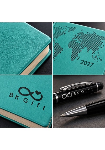 Logonuza Özel 25 Adet 378 Termo Deri 2027 Ajanda & Siyah Touch Pen Kalem Seti Turkuaz