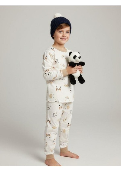 Zekids Erkek Çocuk Animal Baskılı Pamuklu Pijama Takım-16824 Renklı