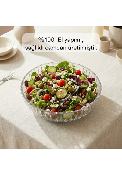 Selen Concept Linea Damla Model El Yapımı Cam Salata Ve Meyve Kasesi Tekli Şeffaf