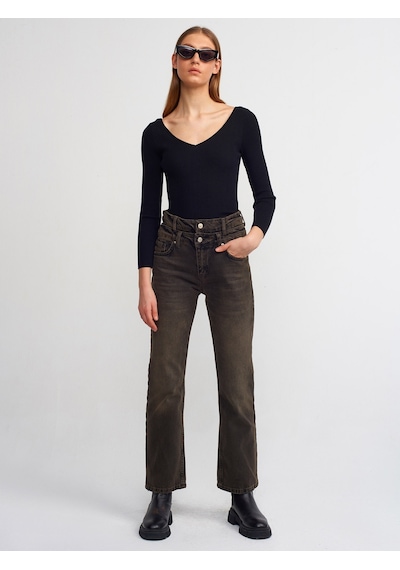 Dilvin Çift Kemerli Stright Denim Pantolon Siyah