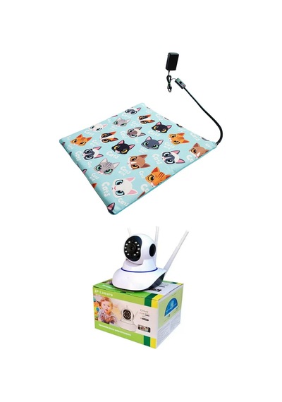 Evcil Hayvan İzleme Güvenlik Kamerası Ve Kedi Köpek Isıtıcı Minder Set 45cmx45cmx5cm
