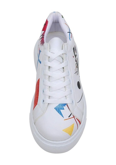 Kadın Vegan Deri Beyaz Sneakers - Crash Of Neuron Tasarım Çok Renkli