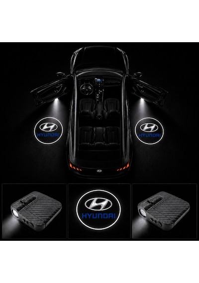 Hyundai Kapı Altı Logo Projektör Led Işığı 2'li Set Pilli Kablosuz Kapı Karşılama Lambası