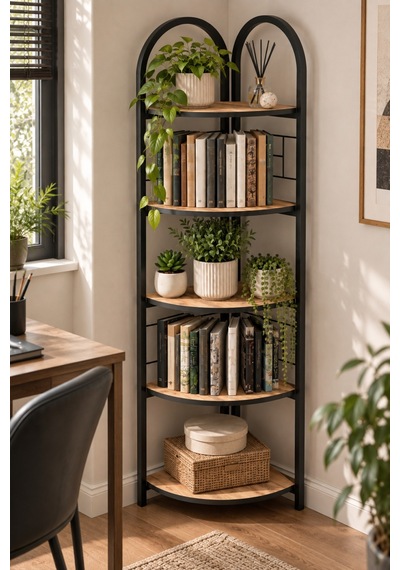 Sulorahome Metal Köşe Kitaplığı Ve Saksılık 5 Katlı Atlantik Çam Desenli Antrasit - Atlantik Çam Sulorahome Metal Köşe Kitaplığı Ve Saksılık 5 Katlı Atlantik Çam Desenli Antrasit - Atlantik Çam
