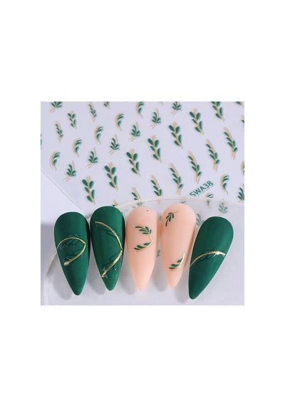 Nailist Greeny - Yeşil Altın Yaldızlı Bohem Yapışkanlı Tırnak Sticker Nail Art Tırnak Dövmesi