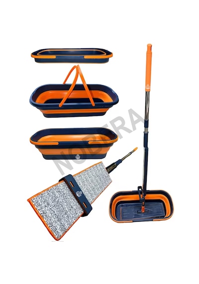 Nobera Mop Ve Kova Seti Tekerlekli, Katlanabilir, Dar Alanlara Uygun +1 Yedek Bezli Kendinden Sıkmalı