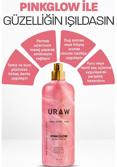 Uraw Pink Glow Yüz Vücut ve Saç İçin Işıltı Veren Bakım Yağı 125 ML