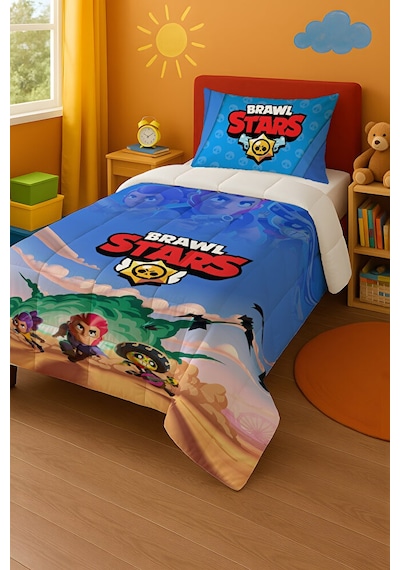 Brawl Stars Temalı Leon Tek Kişilik Yorgan Ve Yastık Kılıfı Lacivert