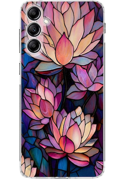 Printify Samsung Galaxy A14 İle Uyumlu Vitray Sessiz Lotus Tasarımlı Şeffaf Silikon Kılıf Şeffaf