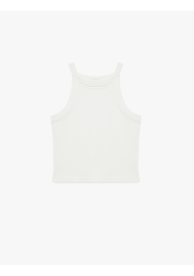 Koton Ribanalı Halter Yaka Kolsuz Pamuklu Crop Atlet Ekru 6skg30020ak