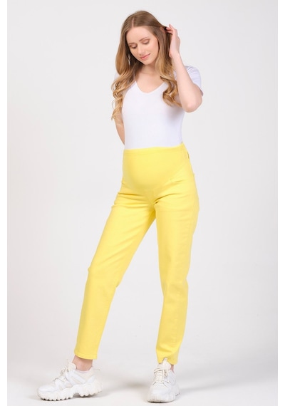 Busa Hamile Mom Fit Kot Pantolon Sarı-sarı