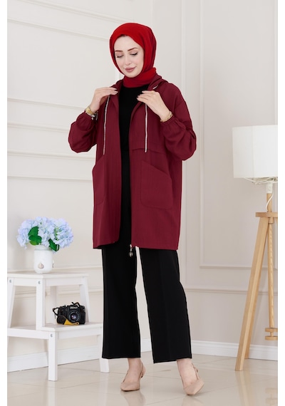 Sevitli Kapüşonlu Önü Patlı Kap-bordo-5165 Bordo