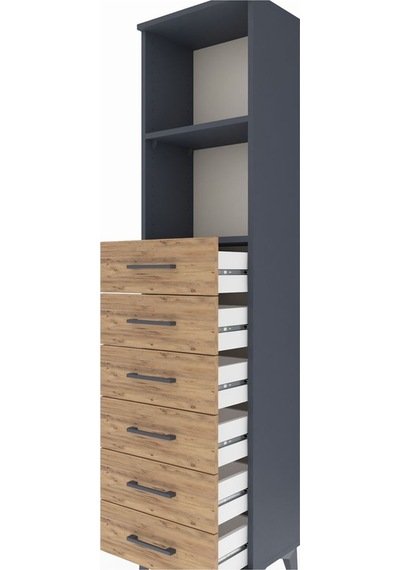 Arges Dolap 2 Raflı 6 Çekmeceli 44x30x182 Antrasit-çam Antrasit