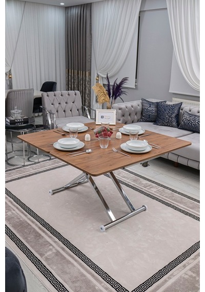 Home Üst Tabla Mdf Ceviz Oval Köşe Alt Krom