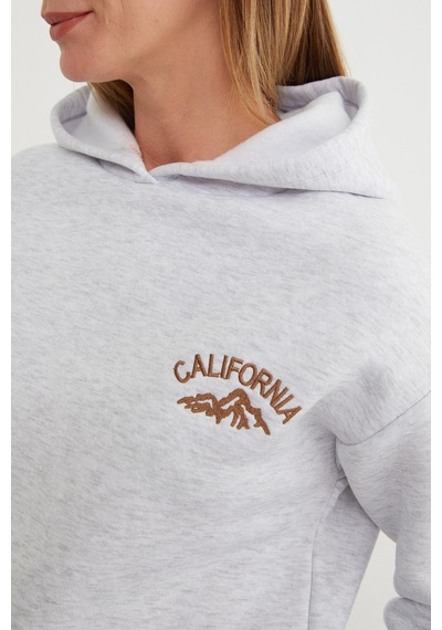 Fullamoda 3 İplik California Nakışlı Kapüşonlu Jogger Eşofman Takımı Grimelanj