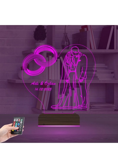 Luvivia Gelin Damat Yıldönümü Sevgiliye Hediye Kişiye Özel 3d Lamba - Masa Gece Lambası