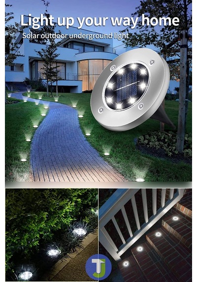 Technojet 1Adet Beyaz Işık Solar 8 Ledli Kazıklı Çim Zemin Bahçe Aydınlatma Güneş Enerjili 3W Beyaz