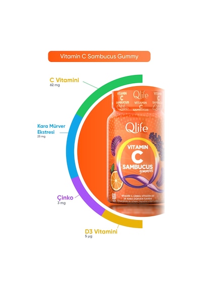 Qlife Vitamin C Portakal Aromalı Vitamin Ve Mineral içeren Takviye Edici Gıda 60 Gummies