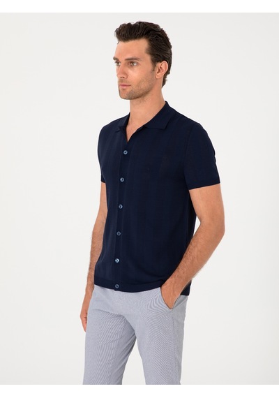 Cacharel Lacivert Regular Fit Kısa Kollu Triko Hırka