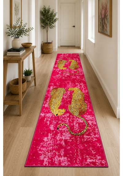 Mesio Pink Makinede Yıkanabilir Kaymaz Taban Leke Tutmaz Dijital Salon Halısı Mutfak Halısı Ve Yolluk Pembe