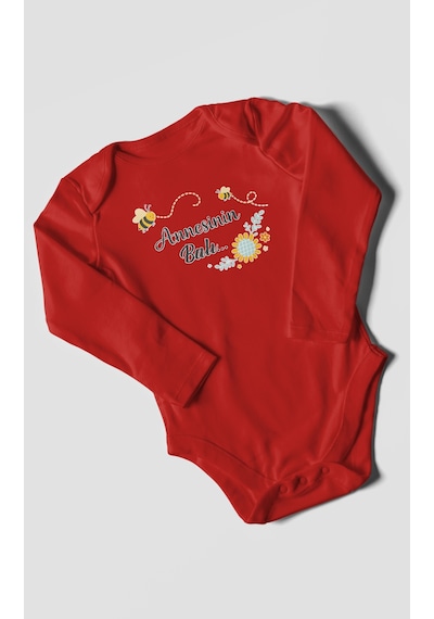 Morivokids Annesinin Balı Uzun Kollu Bebek Body %100 Pamuk Kırmızı