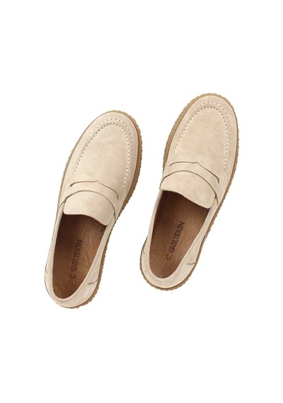 Kadın Bej Süet Deri Loafer