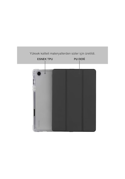 Galaxy Tab A9+ Plus 11 İnç Uyumlu Smart Kılıf, S Pen Kalemlikli, Trifold, Esnek, Mat, Darbeye Tam Dayanıklı Tablet Kılıfı Siyah