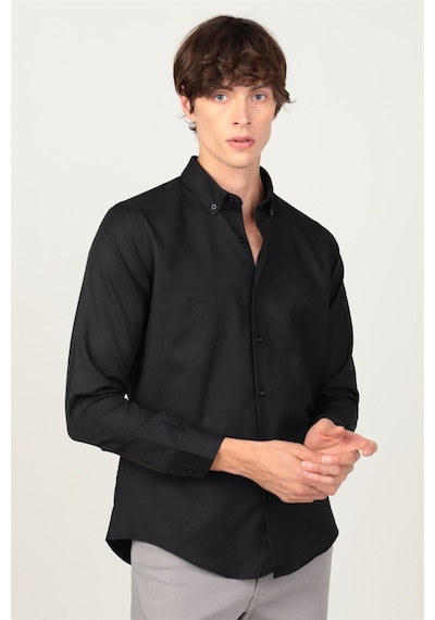 Tudors Slim Fit Uzun Kol Yaka Düğmeli Yaka İçi Biyeli Erkek Gömlek-26217 Siyah Tudors Slim Fit Uzun Kol Yaka Düğmeli Yaka İçi Biyeli Erkek Gömlek-26217 Siyah