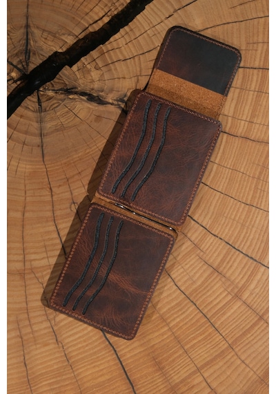 Lenax Leather Milano Hakiki Deri Cüzdan Kartlık Nakit Para Klipsli Bozuk Para Cepli Erkek Cüzdan Taba