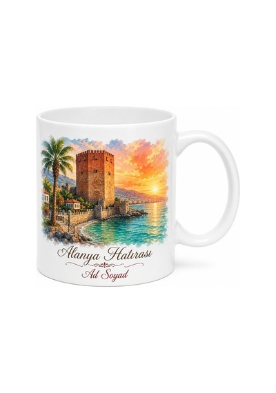 Alanya Kızılkule Antalya Hatırası Kupa Bardak Tatil Hediye Beyaz / Çok Renkli