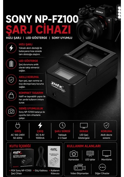 Pdx Sony Np-fz100 Şarj Cihazı Hızlı Şarj Sony Uyumlu