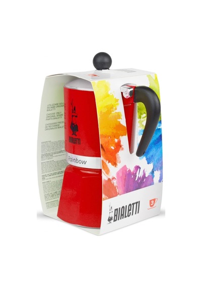 Rainbow: 3 Cups Ocak Üstü Espresso Pişirici - 130ml - Kırmızı Renk - Alüminyum Gövde - Patentli Güvenlik Valfi - Tüm Ocak Türleri İçin Uygundur İndüksiyon Hariç