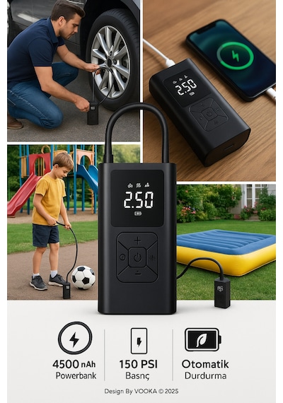 Taşınabilir Dijital Hava Pompası 150 Psı 4500 Mah Kompresör Araba,bisiklet,motor Top & Şişme