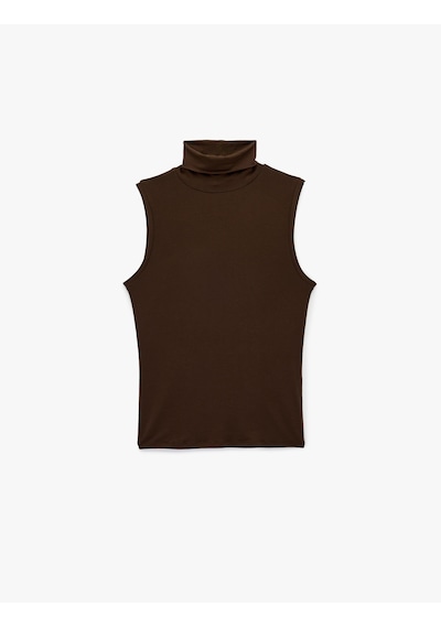 Koton Slim Fit Kolsuz Dik Yaka Viskon Bluz Kahverengi 6sak70005pk Kahve