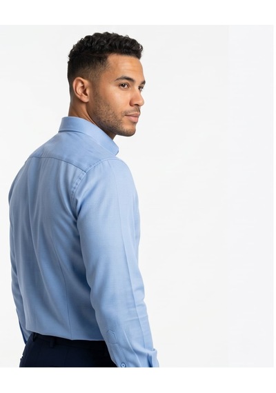 Özeniş Erkek Cepsiz Pamuklu Uzun Kollu Oxford Slim Fit Gömlek Mavi