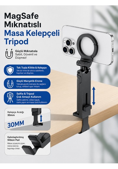 Katlanabilir Manyetik Tripod Telefon Tutucu 7.5 İnç Uyumlu Masaüstü Seyahat Tipi Ayarlanabilir Stand