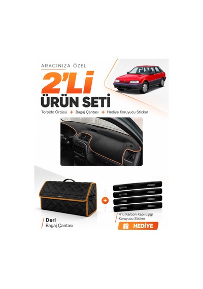 E-biz Rover 214 1989-1999 Uyumlu Torpido Örtüsü + Deri Bagaj Çantası - Siyah-kahverengi - Ro001