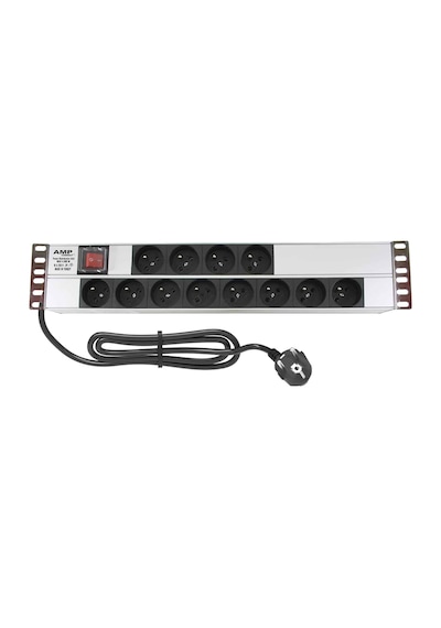 Amp Connect 19" 2u 12 Ups / Fransız Soketli Işıklı On/off Anahtarlı Alüminyum Kabin Prizi Pdu